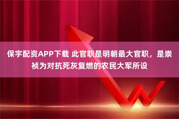 保宇配资APP下载 此官职是明朝最大官职，是崇祯为对抗死灰复燃的农民大军所设