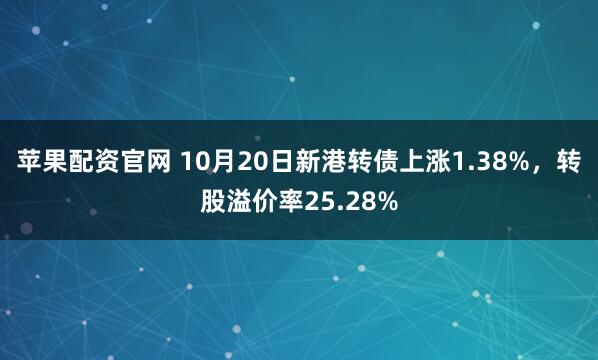 苹果配资官网 10月20日新港转债上涨1.38%，转股溢价率25.28%