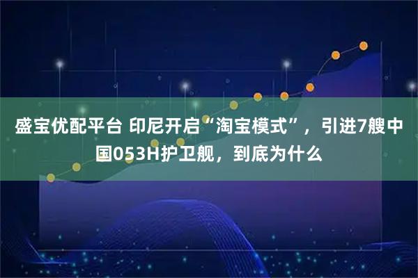 盛宝优配平台 印尼开启“淘宝模式”，引进7艘中国053H护卫舰，到底为什么