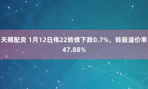 天赐配资 1月12日伟22转债下跌0.7%，转股溢价率47.88%